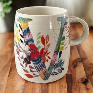 Letter V Anthropologie Starla M Halfmann Monogram Petal Palette Coffee Mug Cup